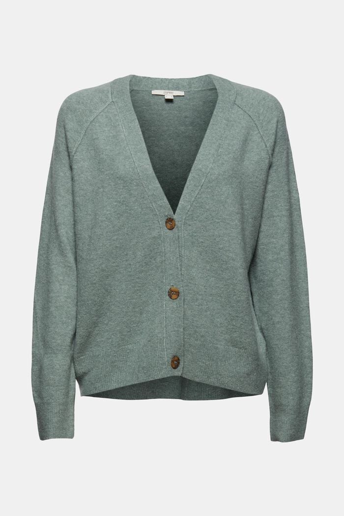 Mit Wolle: V-Neck Cardigan, DUSTY GREEN, overview