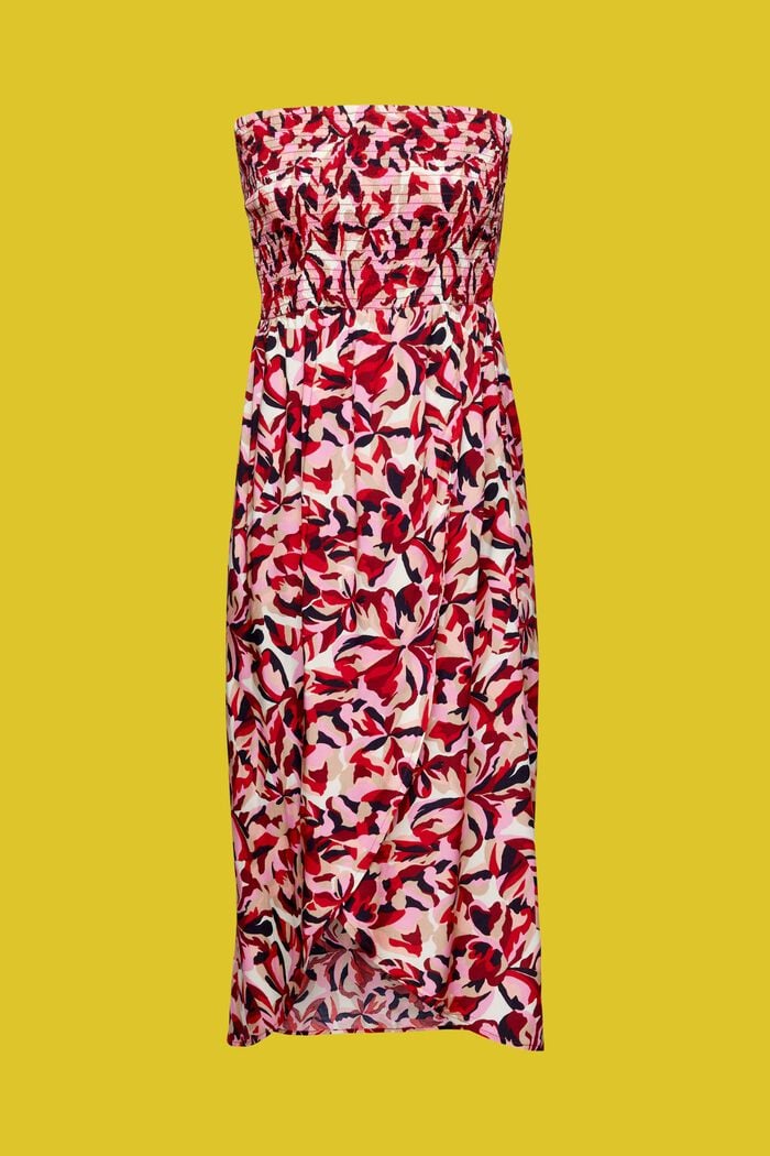 Gesmoktes Midi-Schlauchkleid mit Blumenmuster, DARK RED, detail image number 5
