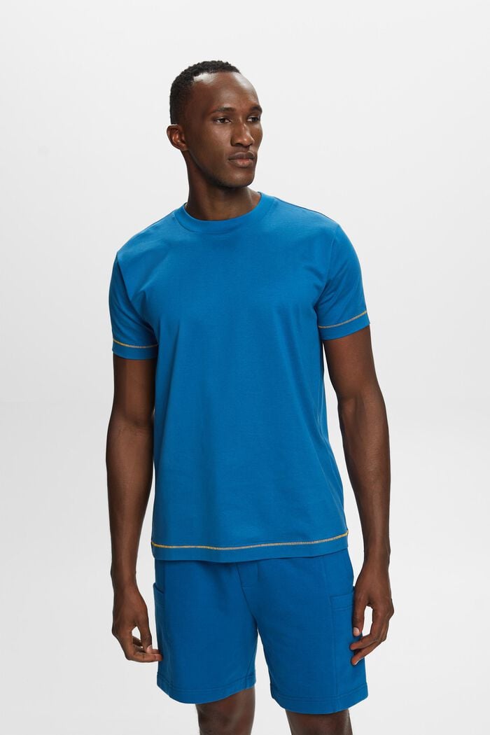 Rundhals-T-Shirt aus Jersey, 100 % Baumwolle, DARK BLUE, detail image number 0