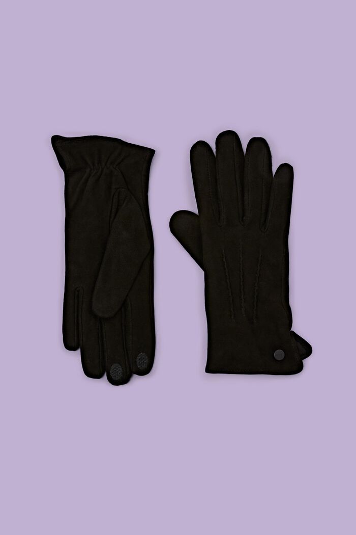 Rauleder-Handschuhe mit Touchscreen-Funktion, BLACK, detail image number 0