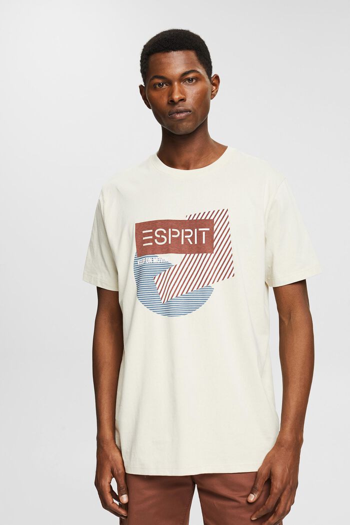 Jersey-T-Shirt mit Print, Bio-Baumwolle, CREAM BEIGE, detail image number 0
