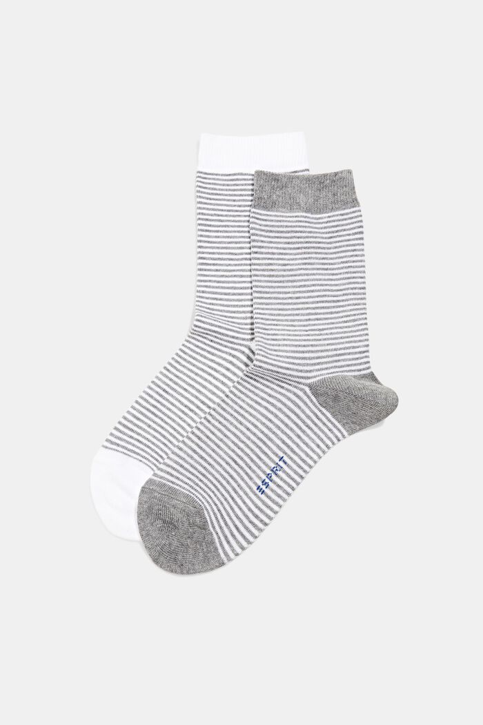 Gestreifte Socken im 2er-Pack, Bio-Baumwolle, GREY/WHITE, detail image number 0