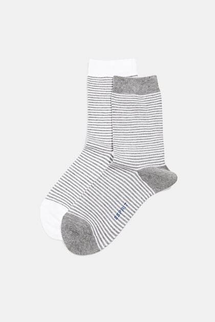 Gestreifte Socken im 2er-Pack, Bio-Baumwolle, WHITE/GREY, overview