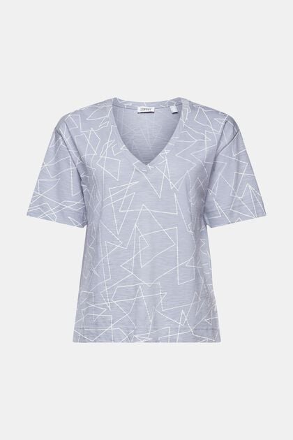 Baumwoll-T-Shirt mit V-Ausschnitt und Print