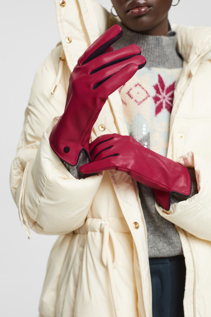 Handschuhe aus Leder, DARK PINK, detail image number 2