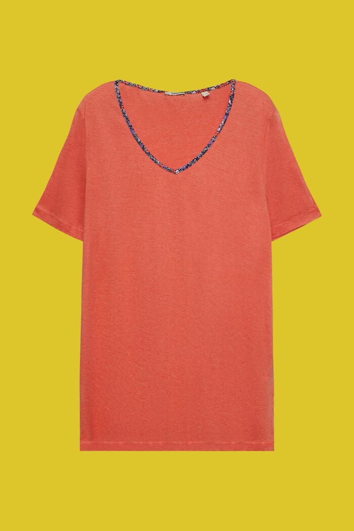 T-Shirt mit floraler Paspelierung, TENCEL™, ORANGE RED, detail image number 0