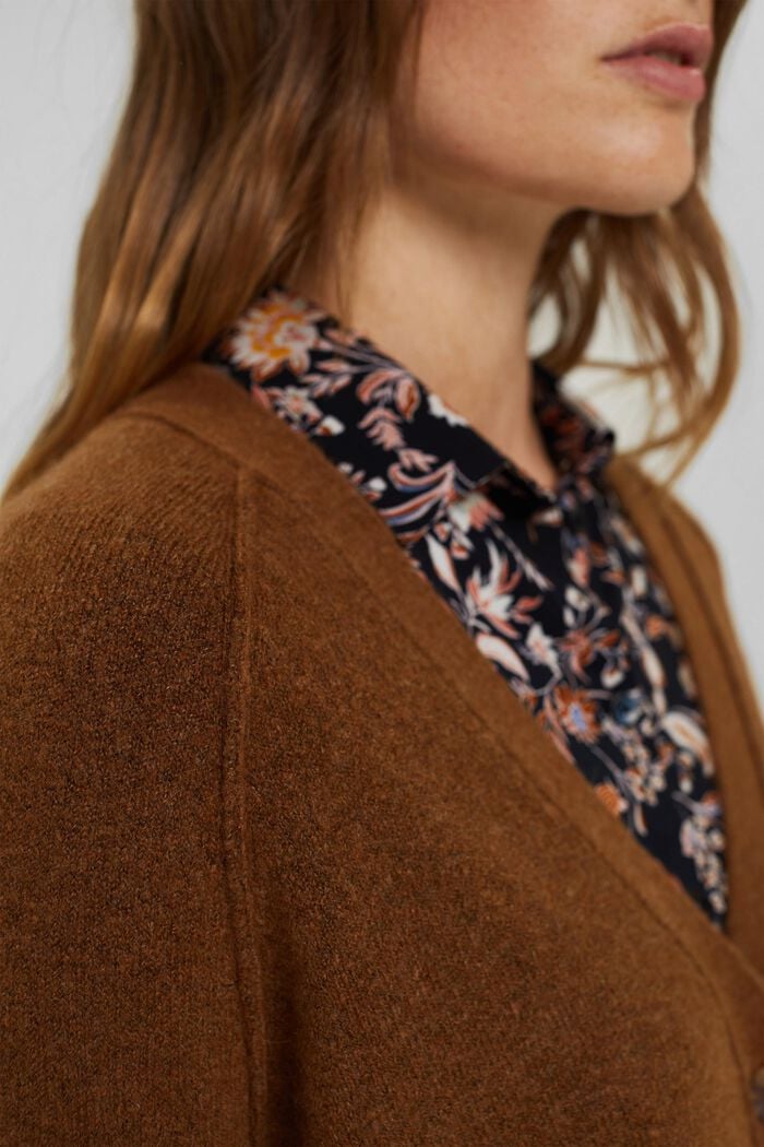 Mit Wolle: V-Neck Cardigan, TOFFEE, detail image number 2