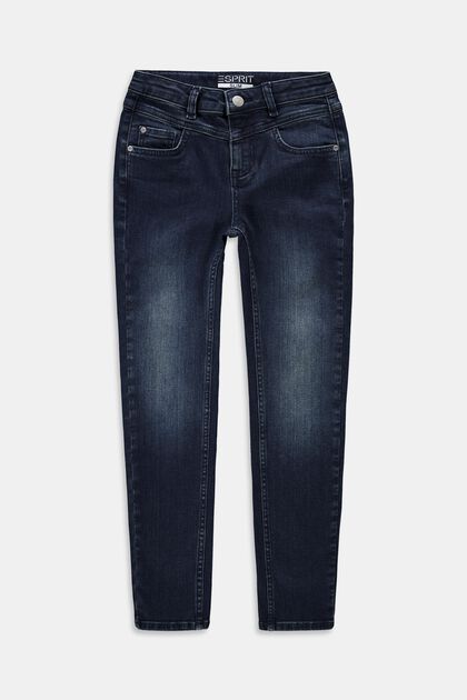 Schmal geschnittene Jeans mit Verstellbund, BLUE MEDIUM WASHED, overview