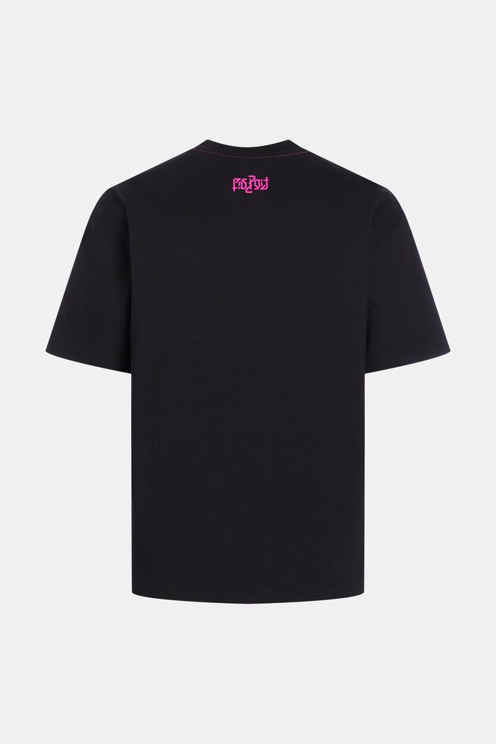 Relaxed Fit T-Shirt mit neonfarbigem Print, BLACK, detail image number 4