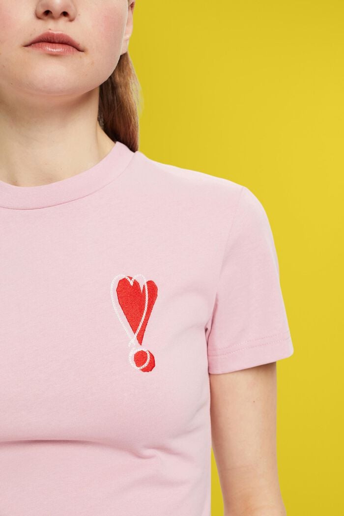 Baumwoll-T-Shirt mit gesticktem Herzmotiv, PINK, detail image number 2