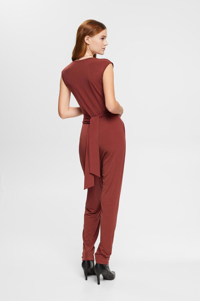 Jersey-Jumpsuit in Wickelform, BORDEAUX RED, detail image number 3