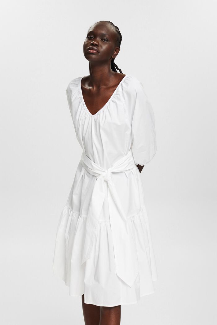 Kleid mit breitem Bindegürtel, WHITE, detail image number 0