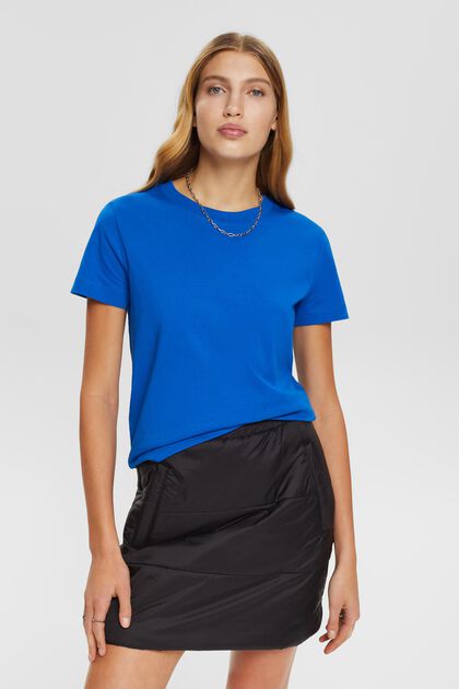 Baumwoll-T-Shirt mit Rundhalsausschnitt, BLUE, overview