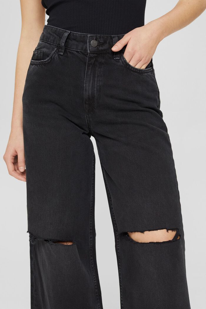 Destroyed-Jeans mit weitem Bein, BLACK DARK WASHED, detail image number 2