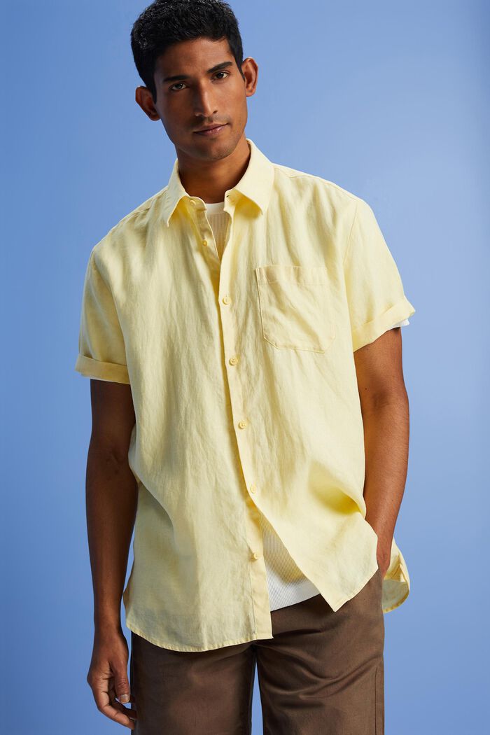 Button-Down-Hemd aus Leinen, LIGHT YELLOW, detail image number 4