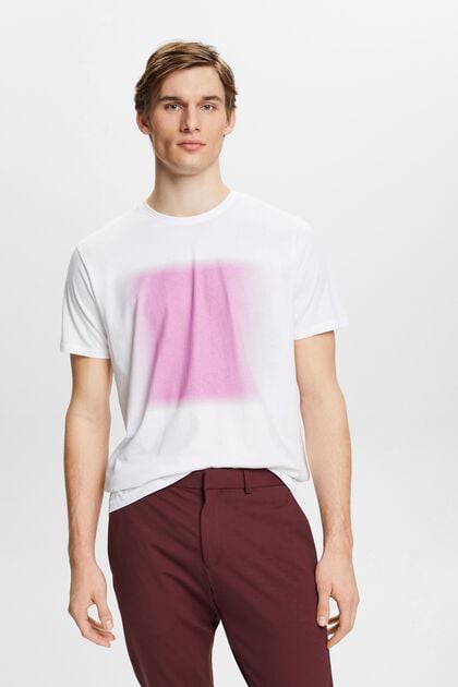 Baumwoll-T-Shirt mit Print, WHITE, overview