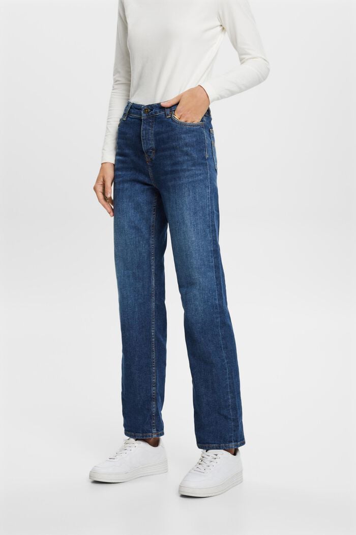 Retro-Jeans mit gerader Passform und hohem Bund, BLUE LIGHT WASHED, detail image number 0