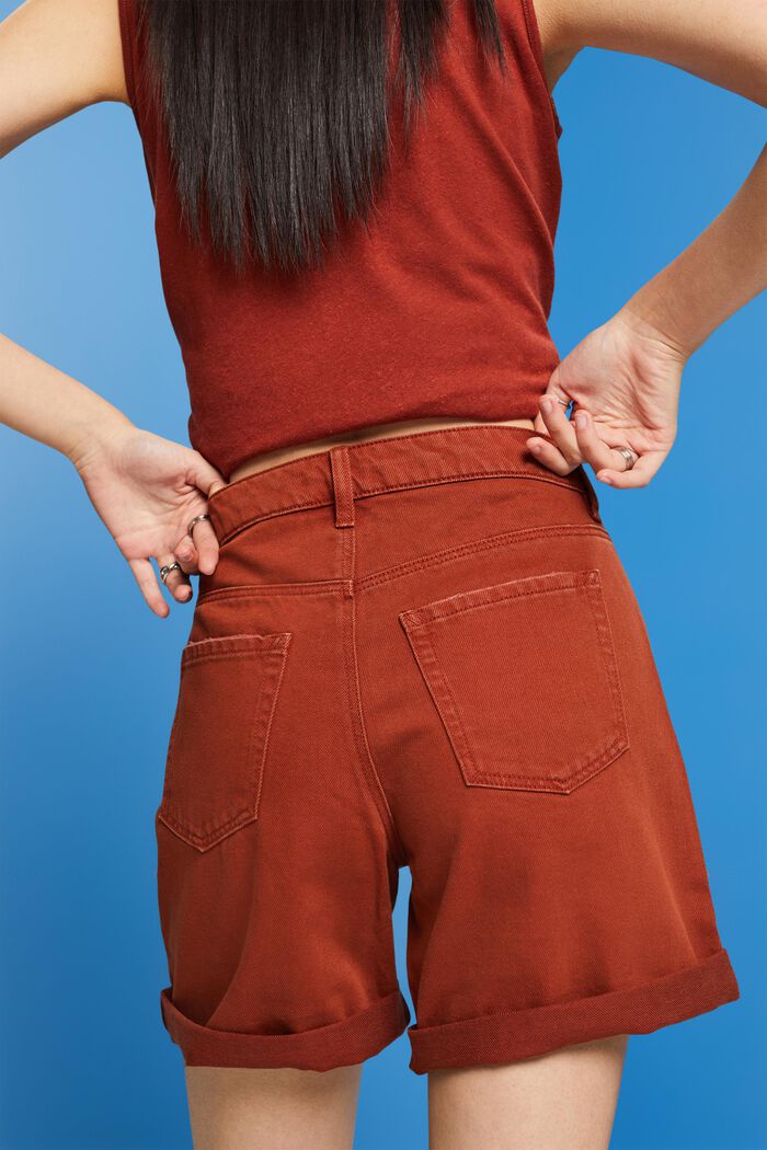 Jeansshorts mit hohem Bund und Umschlagsäumen, TERRACOTTA, detail image number 4