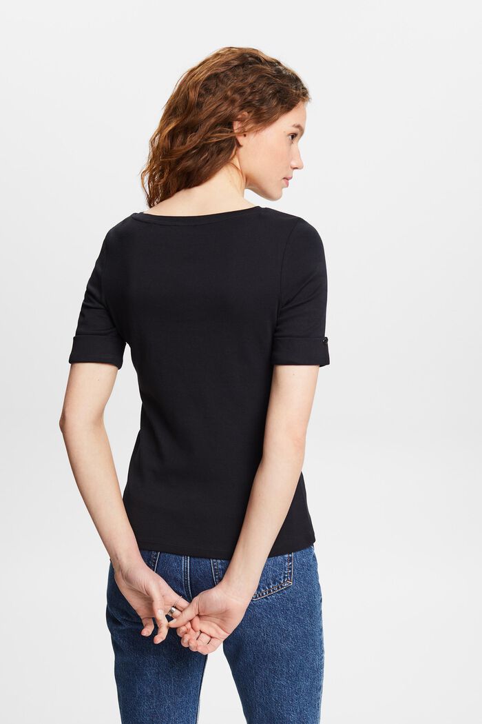 T-Shirt aus Bio-Baumwolle mit umgeschlagenem Ärmel, BLACK, detail image number 2