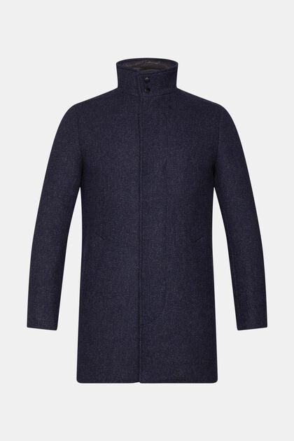 Wattierter Mantel aus Wollmix mit abnehmbarer Futter, DARK BLUE, overview