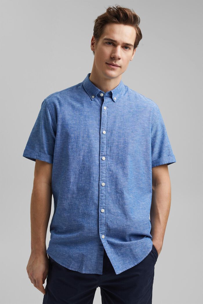 Leinen/Organic Cotton: Kurzarm-Hemd, LIGHT BLUE, overview