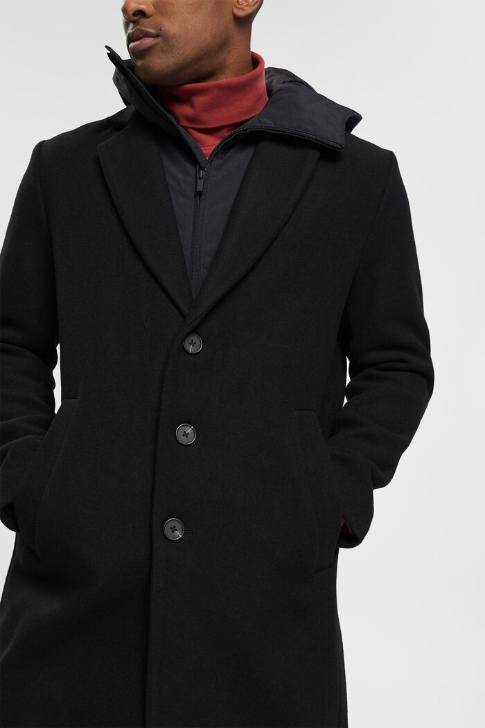 Mantel aus Wollmix mit abnehmbarer Kapuze, BLACK, detail image number 3