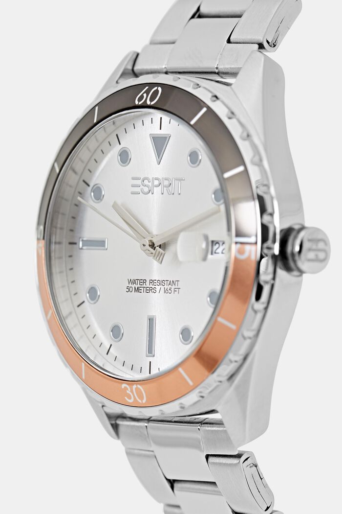 Edelstahl-Uhr mit farbig abgesetzer Lünette, SILVER, detail image number 1