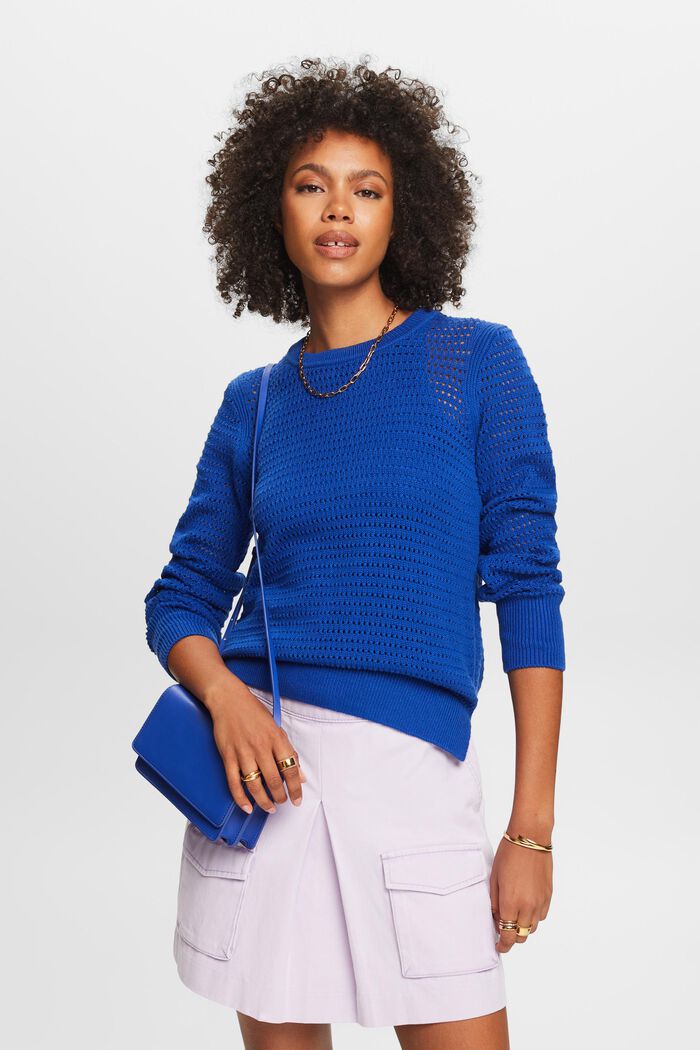 Mesh-Pullover, BRIGHT BLUE, detail image number 0