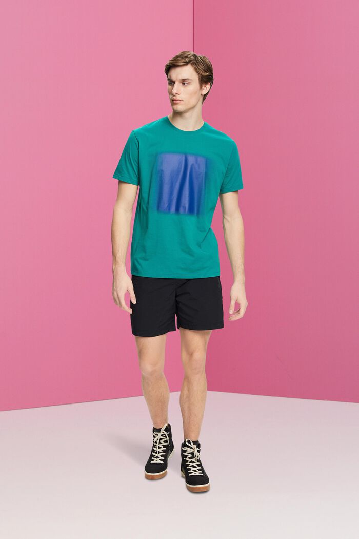 Baumwoll-T-Shirt mit Print, EMERALD GREEN, detail image number 4