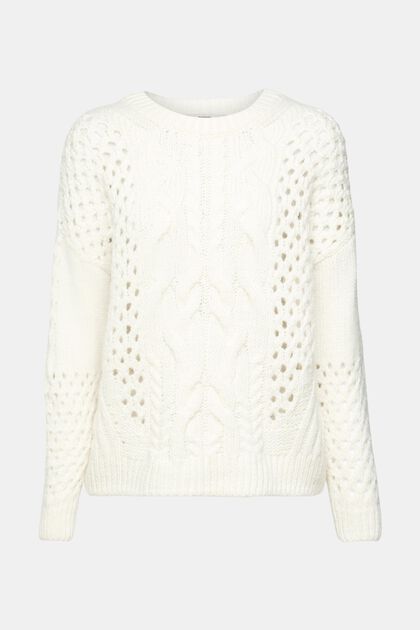 Pullover mit Zopf-Muster, OFF WHITE, overview