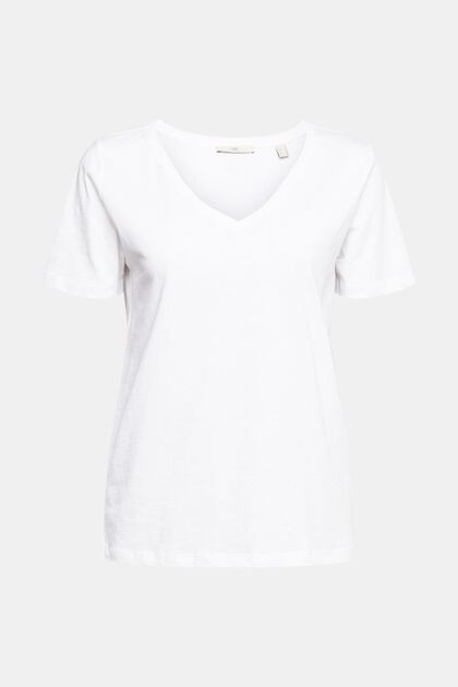 T-Shirt mit V-Ausschnitt, WHITE, overview