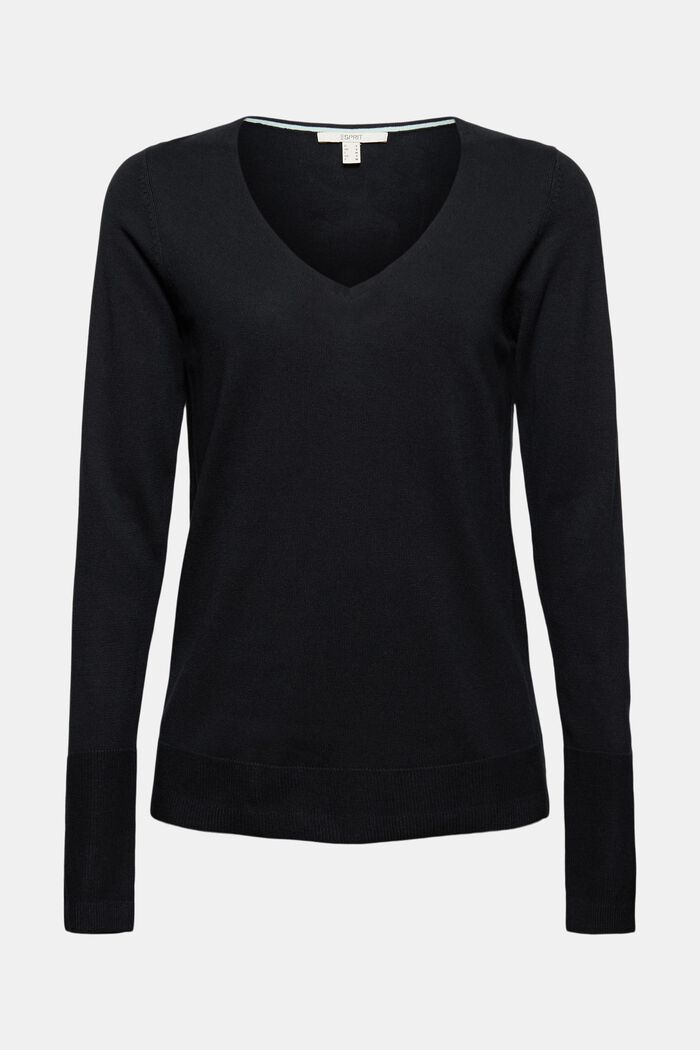V-Neck-Pullover mit Organic Cotton, BLACK, detail image number 0