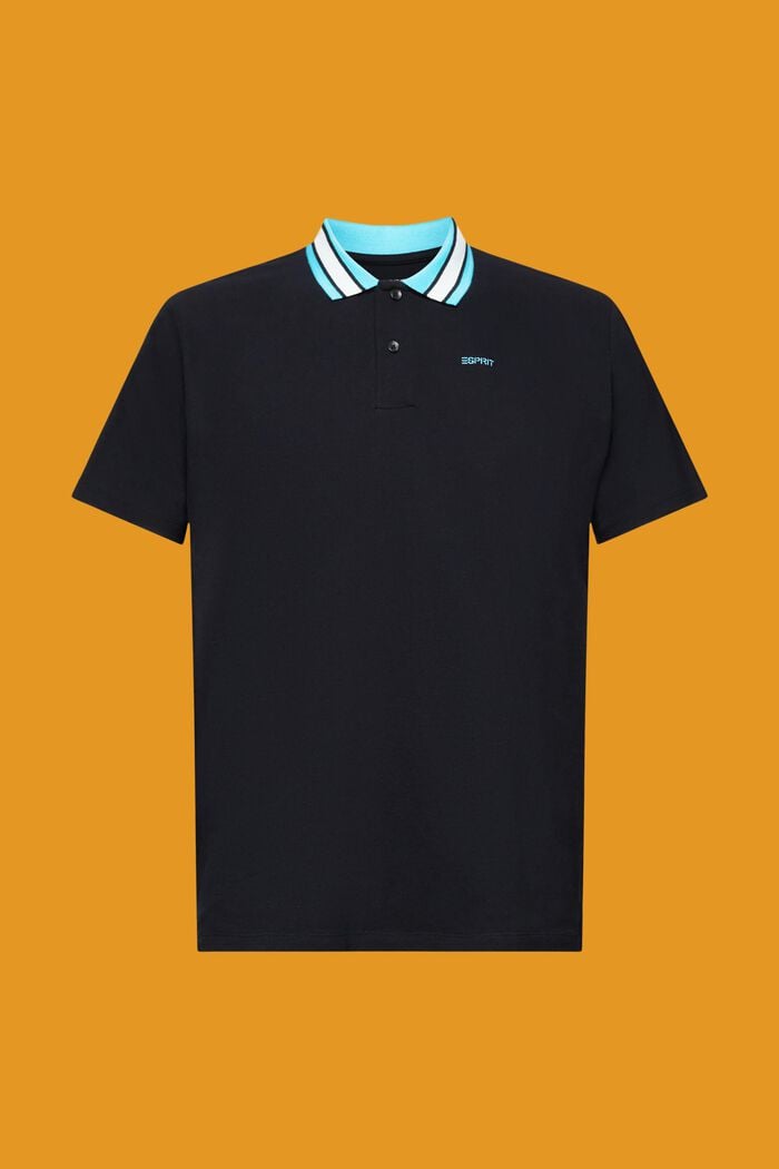 Poloshirt aus Baumwoll-Piqué mit Streifenkragen, BLACK, detail image number 6