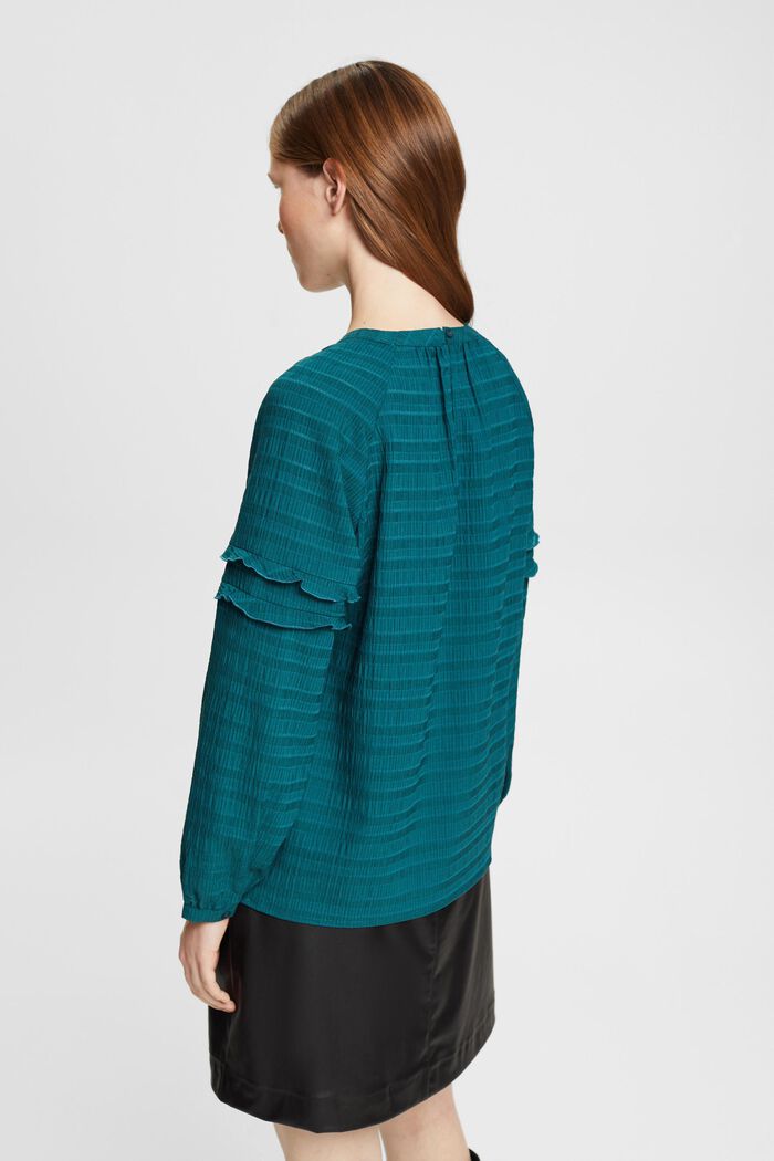Strukturierte Bluse mit Rüschen, TEAL GREEN, detail image number 3