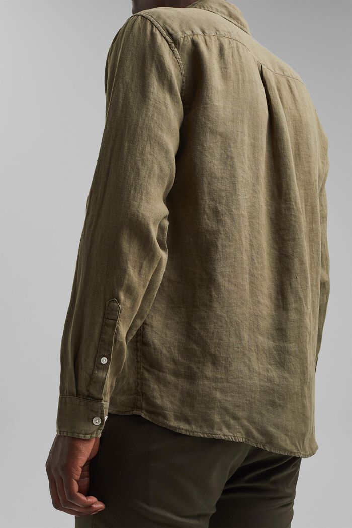 Button-Down-Hemd aus 100% Leinen, DARK KHAKI, detail image number 5