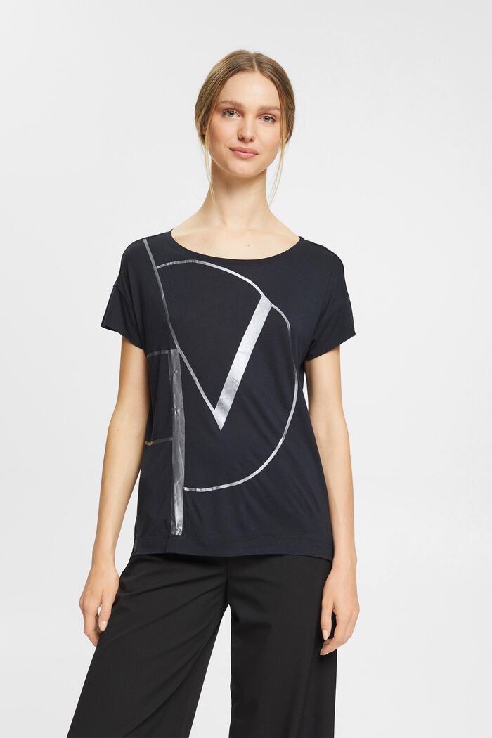 T-Shirt mit Metallic Print, LENZING™ ECOVERO™, BLACK, detail image number 0
