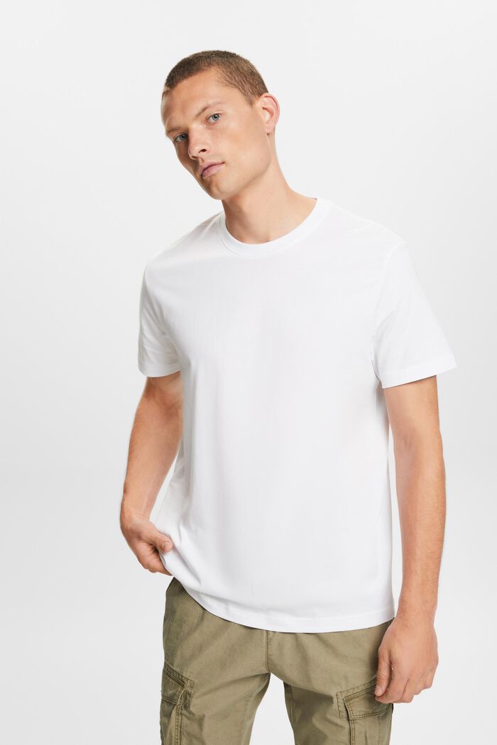 Rundhals-T-Shirt aus Pima-Baumwolljersey, WHITE, detail image number 0