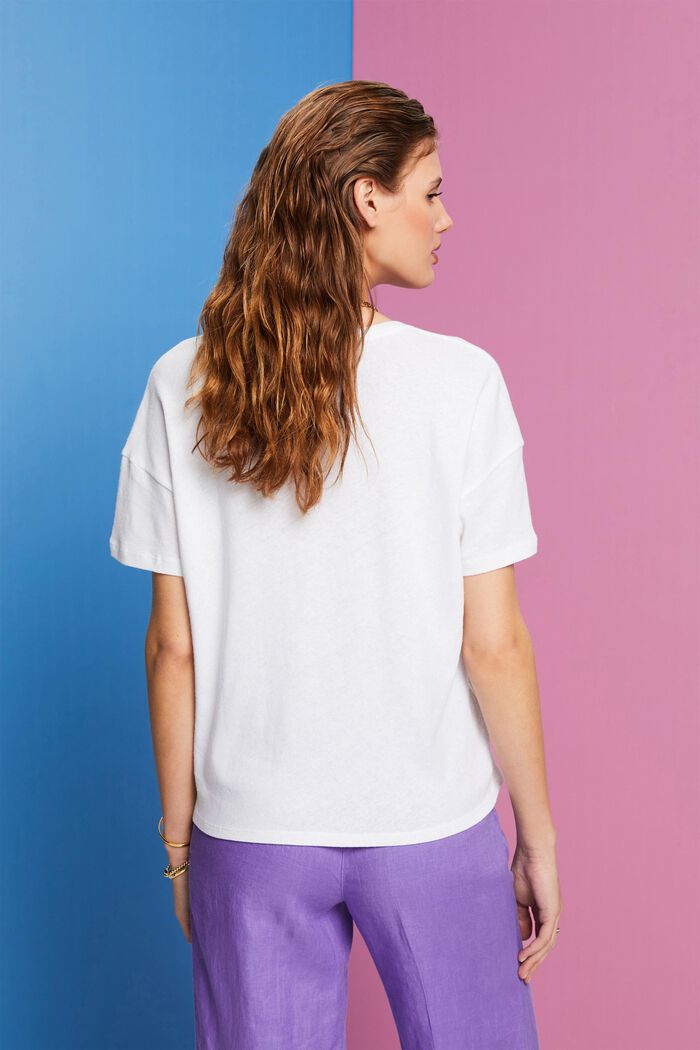 T-Shirt aus Baumwolle-Leinen-Mix, WHITE, detail image number 3
