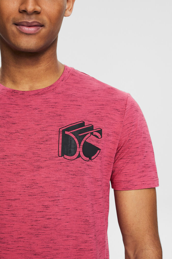 Meliertes Jersey-T-Shirt mit 3D Logo-Print, DARK PINK, detail image number 1