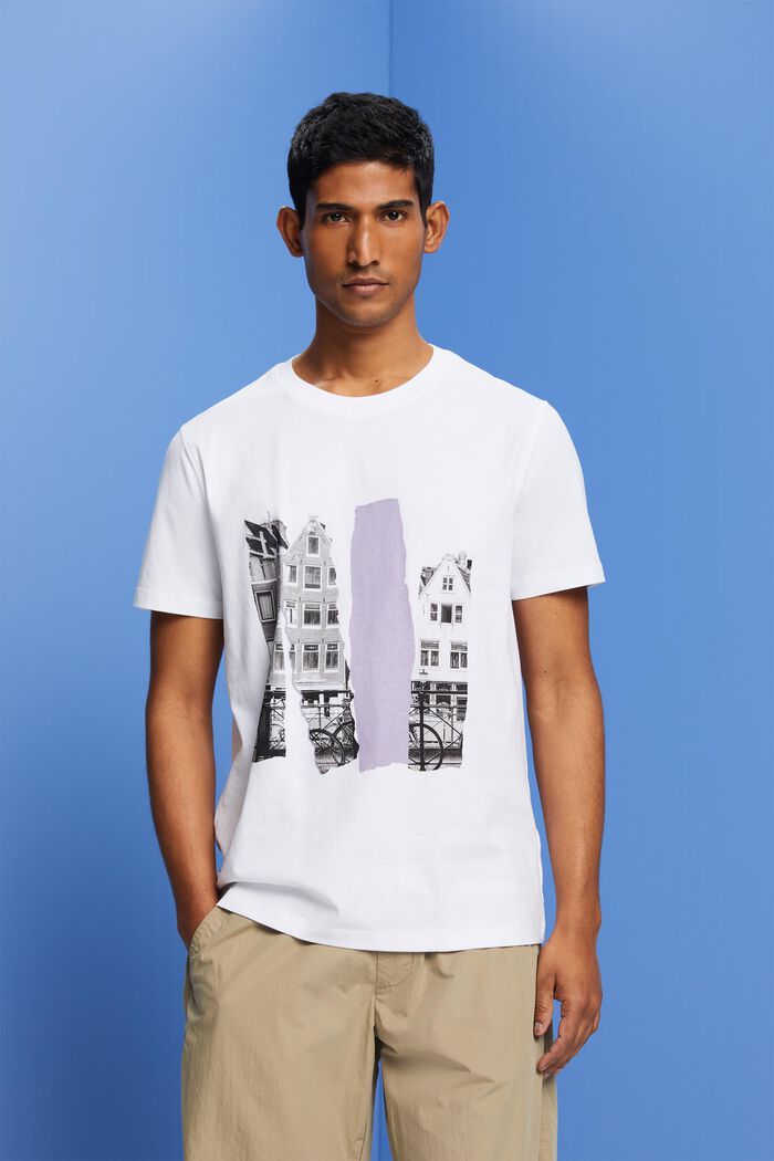 Rundhals-T-Shirt mit Print, 100 % Baumwolle, WHITE, detail image number 0