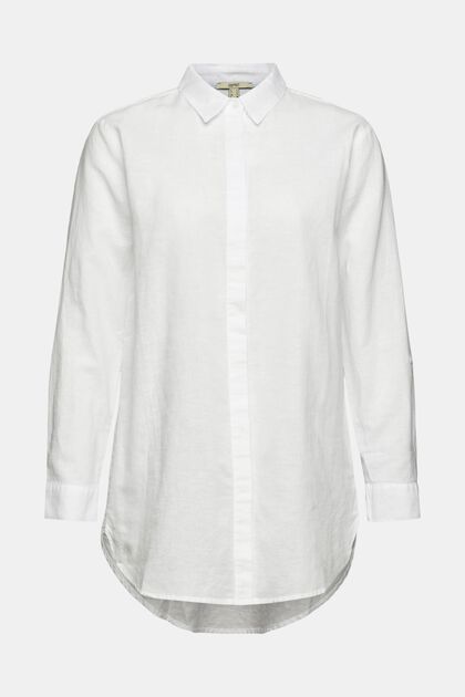 Oversize-Bluse aus Leinenmix, WHITE, overview