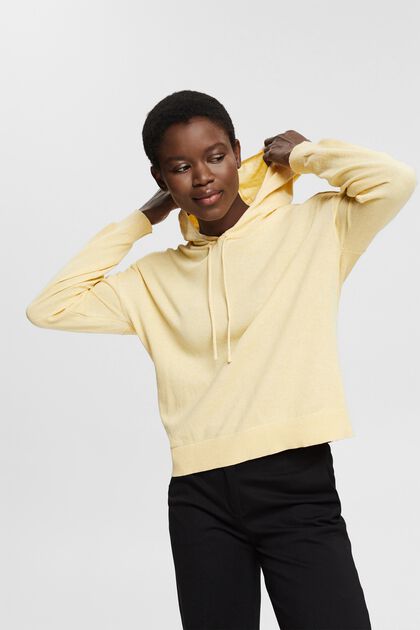 Pullover mit Hoodie, 100% Baumwolle, DUSTY YELLOW, overview