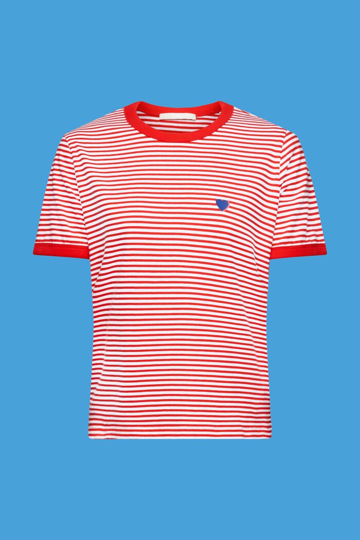 Gestreiftes Baumwoll-T-Shirt mit Stickmotiv, RED, detail image number 6