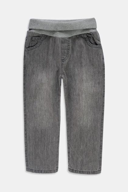 Jeans mit Ripp-Bund, 100% Bio-Baumwolle, GREY MEDIUM WASHED, overview