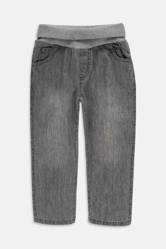 Jeans mit Ripp-Bund, 100% Bio-Baumwolle, GREY MEDIUM WASHED, detail image number 0