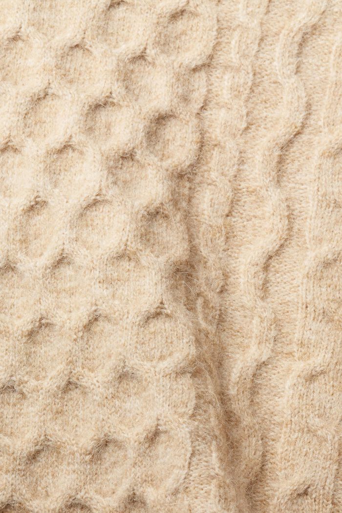 Cropped-Pullover mit Zopfstrickmuster, Alpaka-Anteil, SAND, detail image number 5
