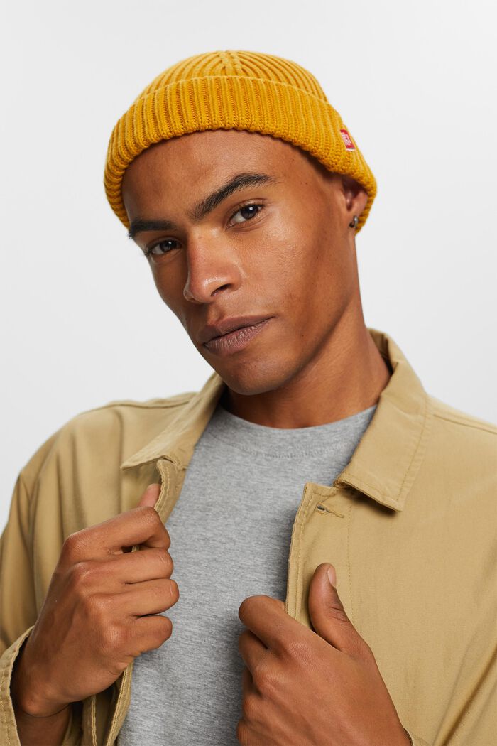 Rippstrick-Beanie, 100 % Baumwolle, AMBER YELLOW, detail image number 2