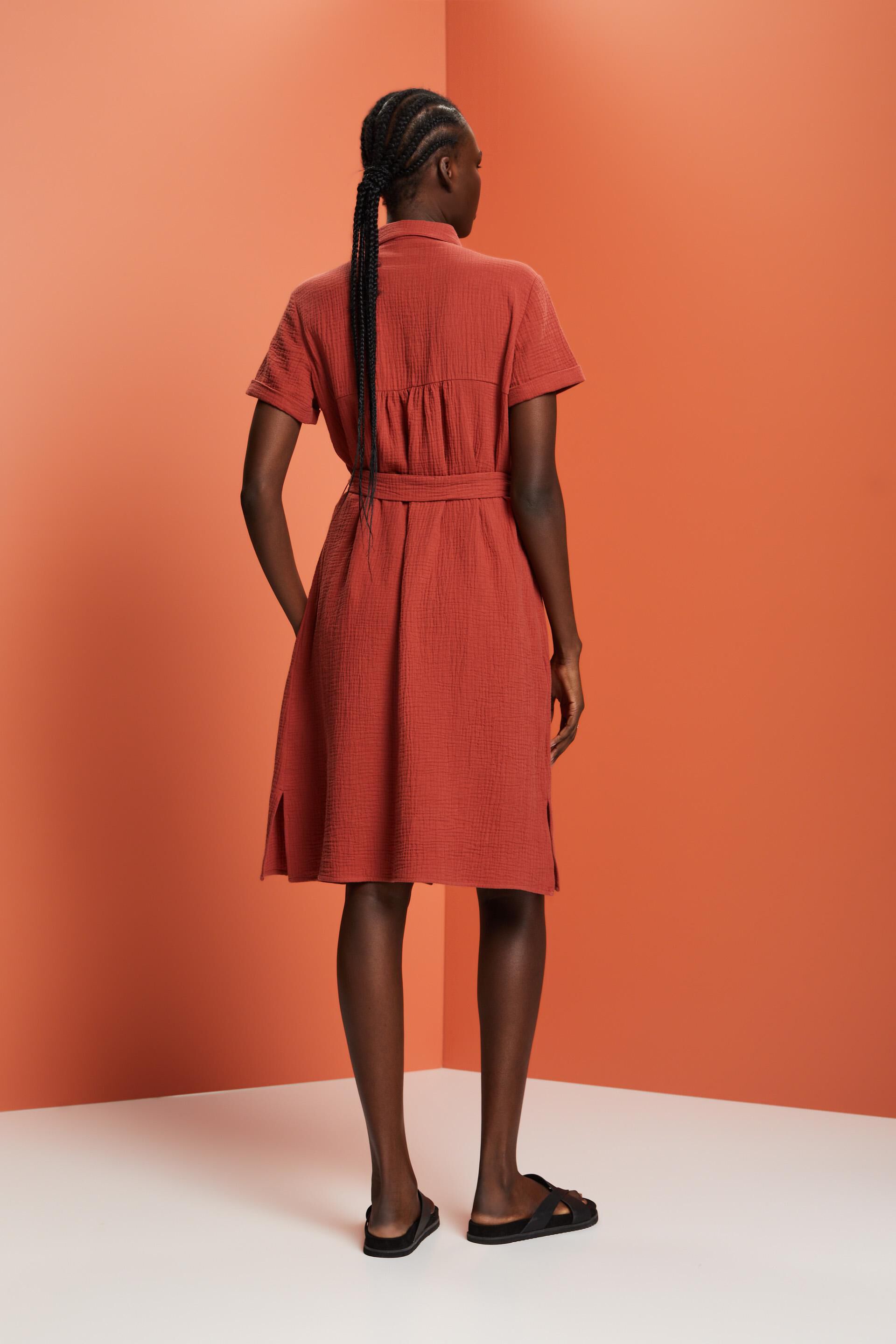 Hemdblusenkleid mit Bindegürtel, 100 % Baumwolle in unserem Online Shop -  ESPRIT