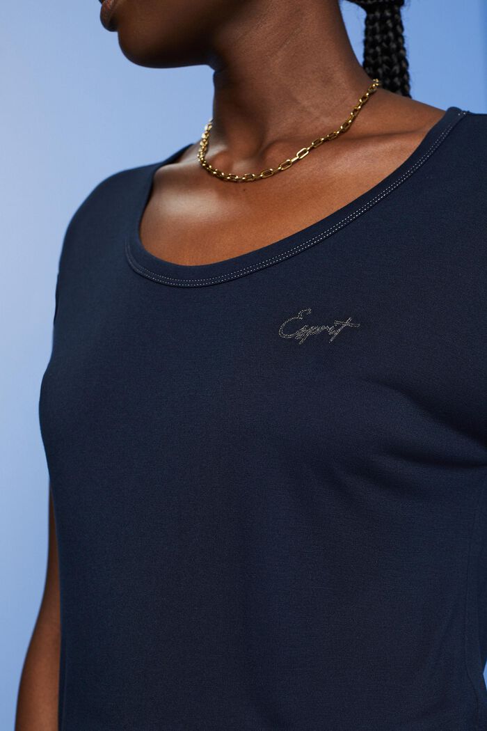 T-Shirt mit Paillettendetails, LENZING™ ECOVERO™, NAVY, detail image number 2