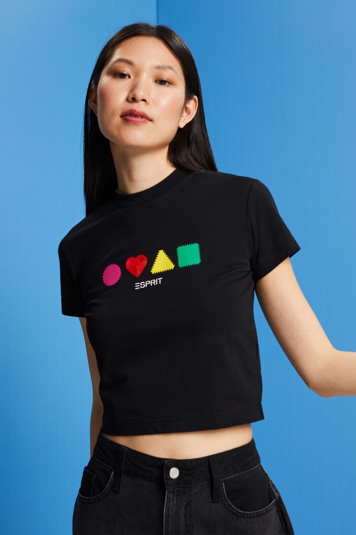 T-Shirt aus Bio-Baumwolle mit geometrischem Print, BLACK, detail image number 0